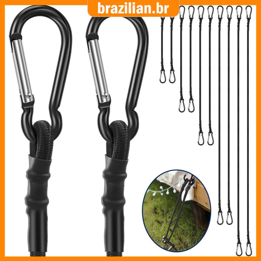 10 Peças Mosquetão Bungee Cinta Cabo Com Gancho Corda Elástica Para Proteger Lona Bagagem Tenda Bicicleta 12in/18in/24in