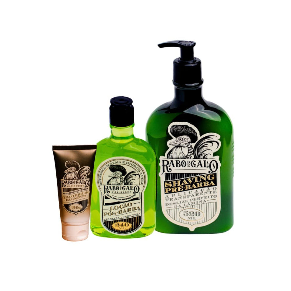 KIT/COMBO CARECA PERFEITA- Rabo de Galo - Shaving para raspar, Pós para tratar e o Magic Stuff para embelezar.