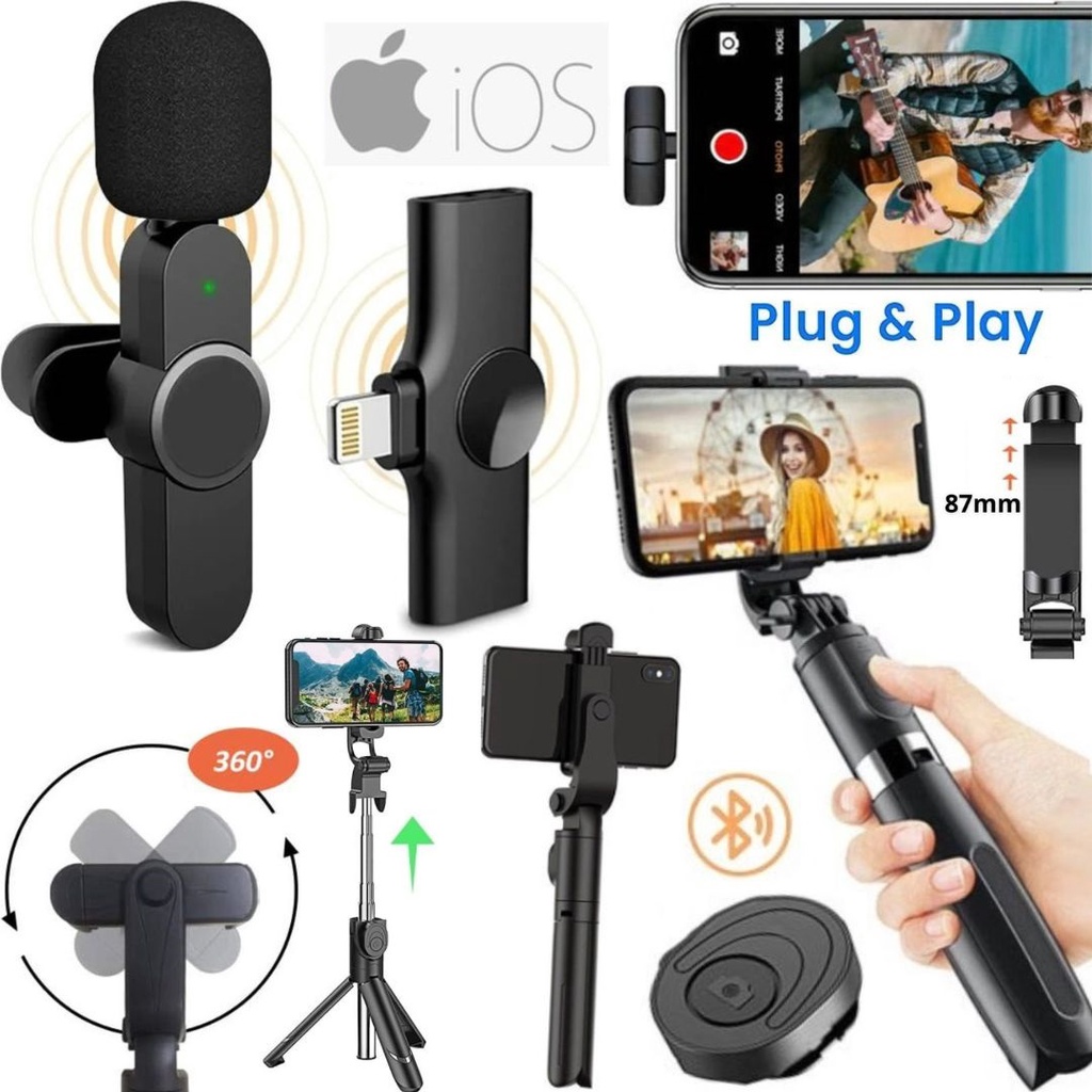 Bastão Tripé Estabilizador Celular Microfone Sem Fio iPhone Filmagem Gravação