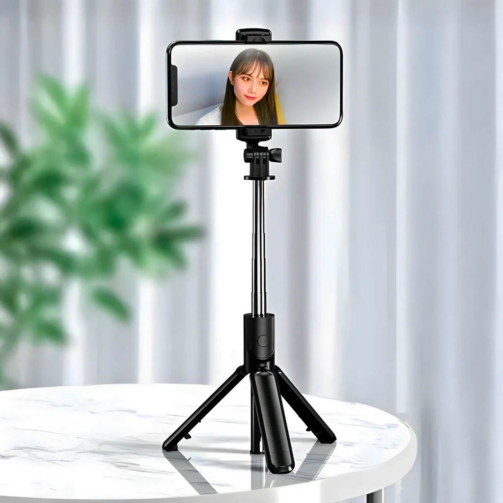 Bastão de Selfie e Tripé  Stick Bluetooth com Controle Remoto Rotação 360° para Celular iPhone Android Extensível