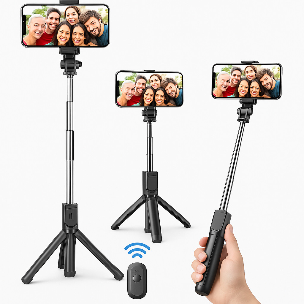 Bastão de Selfie Portátil com Tripé e Controle Remoto para iPhone, Android, Moto e Samsung