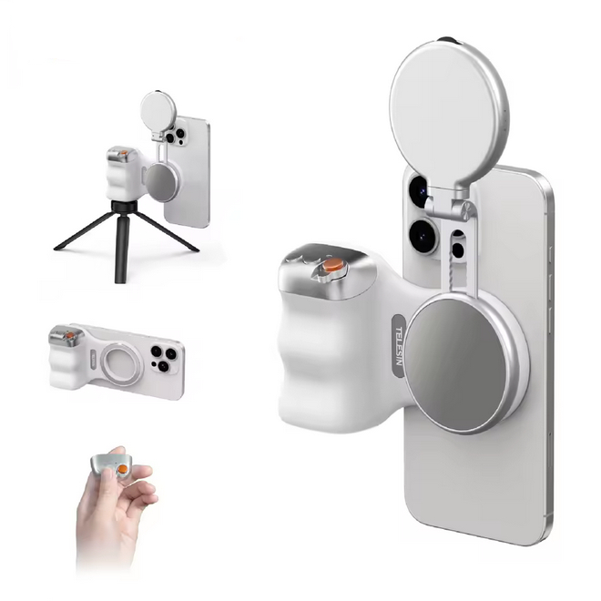 Telesin Suporte Magnético para Celular com Controle Remoto, 8 Ímãs, Luz LED Dupla Face, Ergonômico