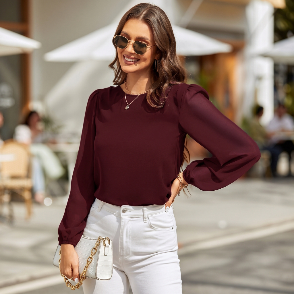Blusa Feminina Manga Longa Camisa Social Tecido Respirável Work