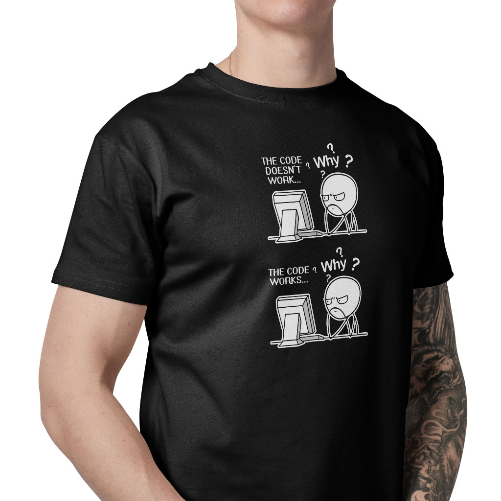 Camiseta De Meme Programador Programação Unissex The Code Doesn't Work Why 100% Algodão
