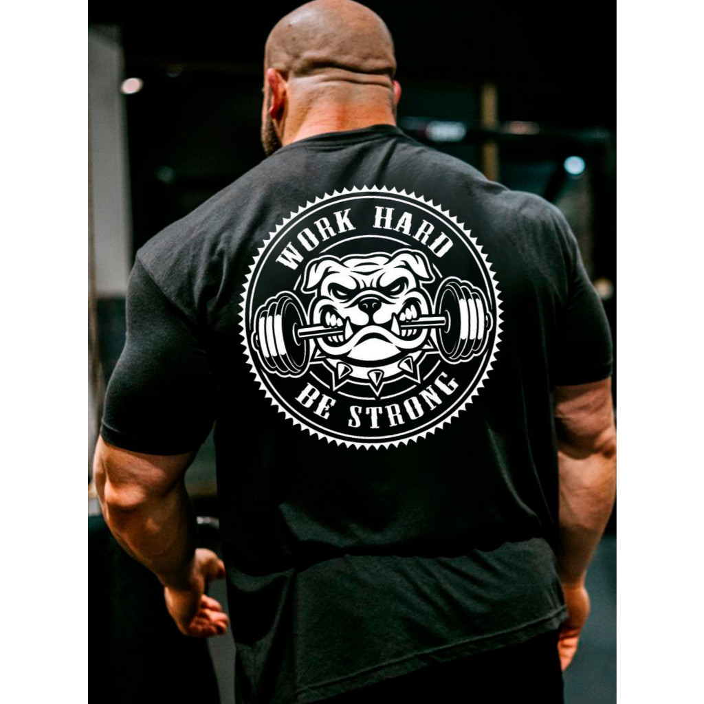 Camiseta Masculina Feminina Oversized Estampa Bulldog Work Hard Be Strong, T-shirt Streetwear Academia e Casual