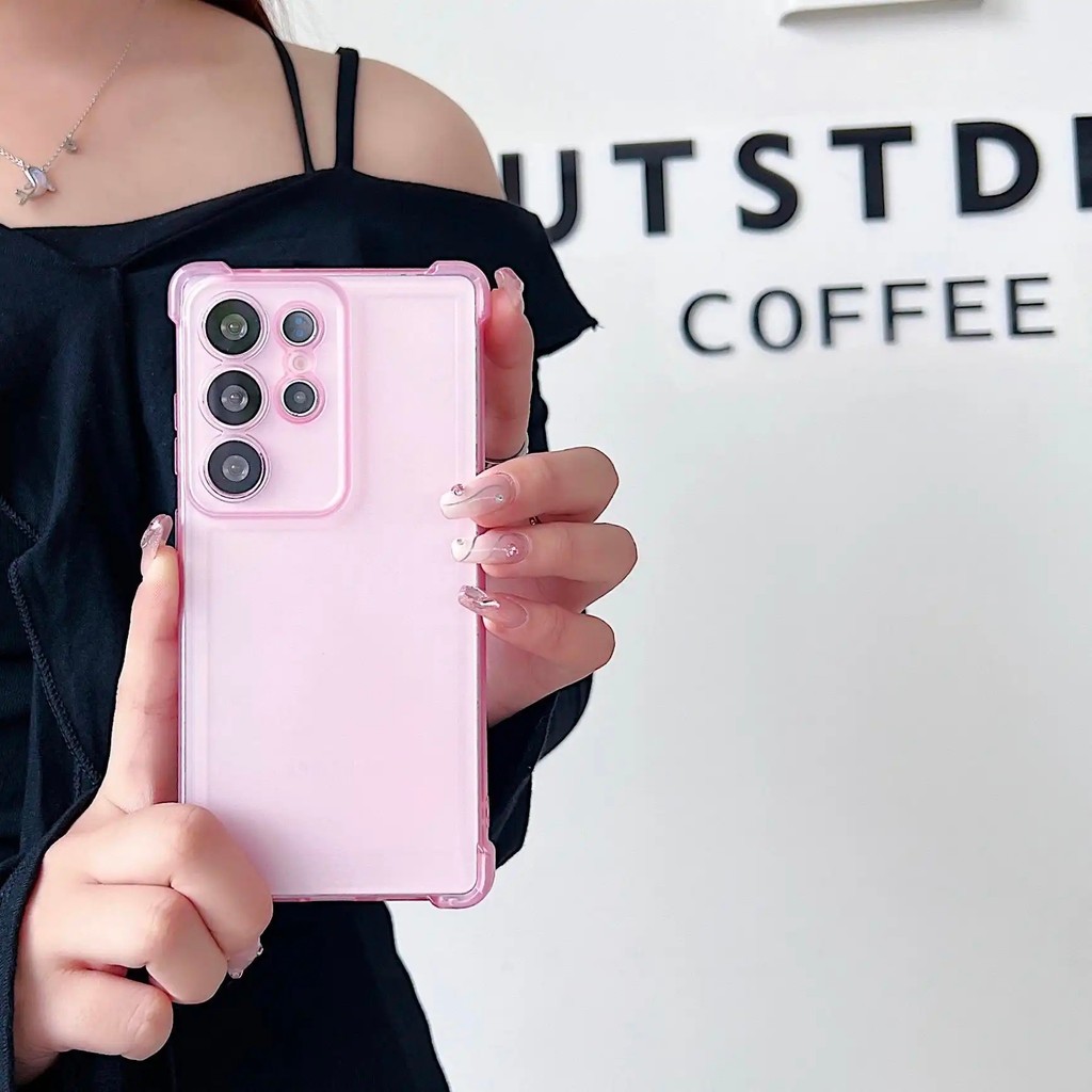 Four-corner shockproof frosted texture phone case，Applicable to Samsung S24 Ultra S25U，Comes with a full-screen lens pro
