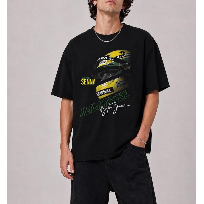 Camiseta Ayrton Senna Vintage F1 Graphic Oversized Estilosa Moderna Atemporal Streetwear