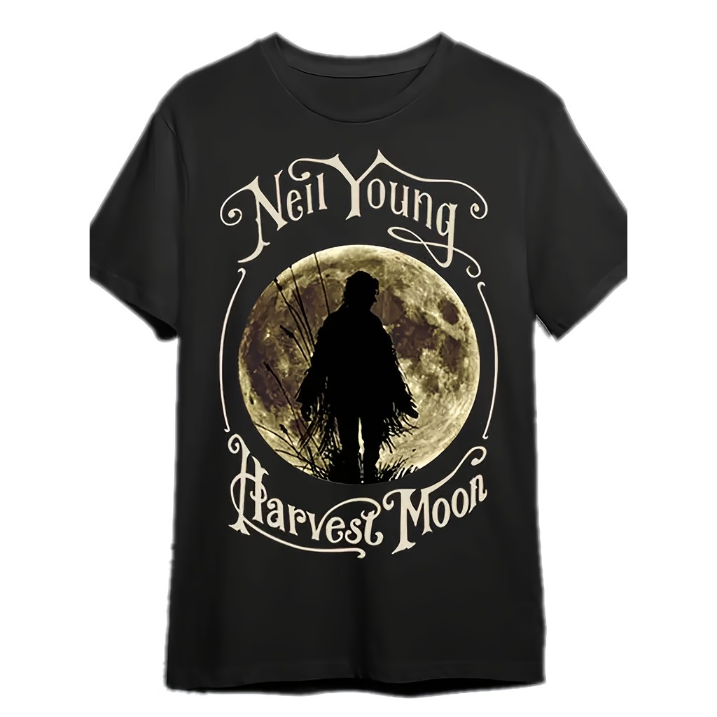 Camiseta 2026 100% Algodão Neil Young Harvest Moon Album Graphic Vintage Full Moon Silhouette Confortável Estilosa Retrô
