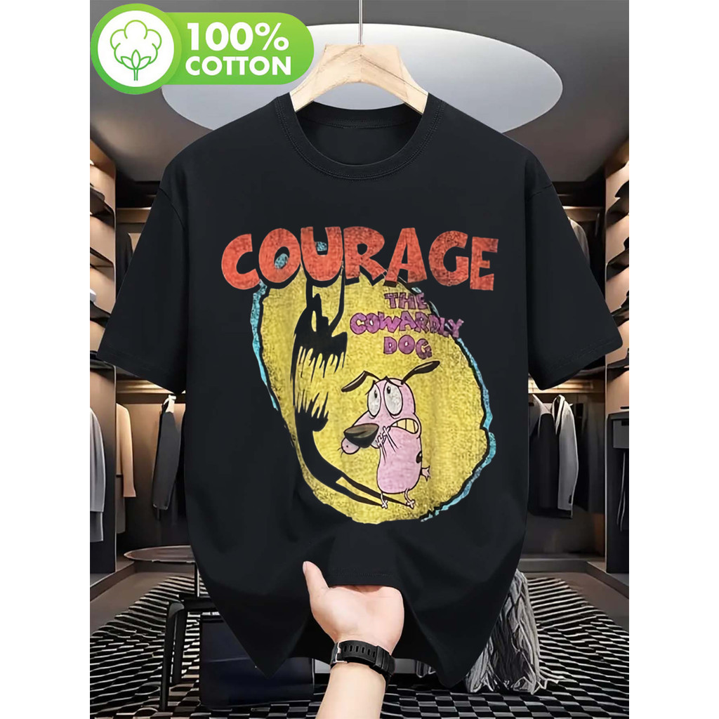Camiseta Oversized 100% Algodão Heavyweight Courage The Cowardly Dog Graphic Retro Cartoon Estampa Estilo Vintage Confor