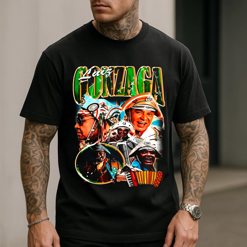Camiseta Luiz Gonzaga Rei do Baião Graphic Tees Blusa Algodão Unissex Plus Size