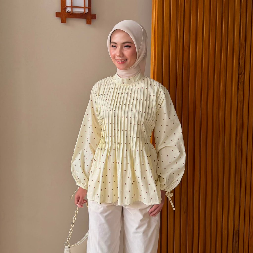 AMELIE PLEATED DOT TOP Algodão-polapola.clothing