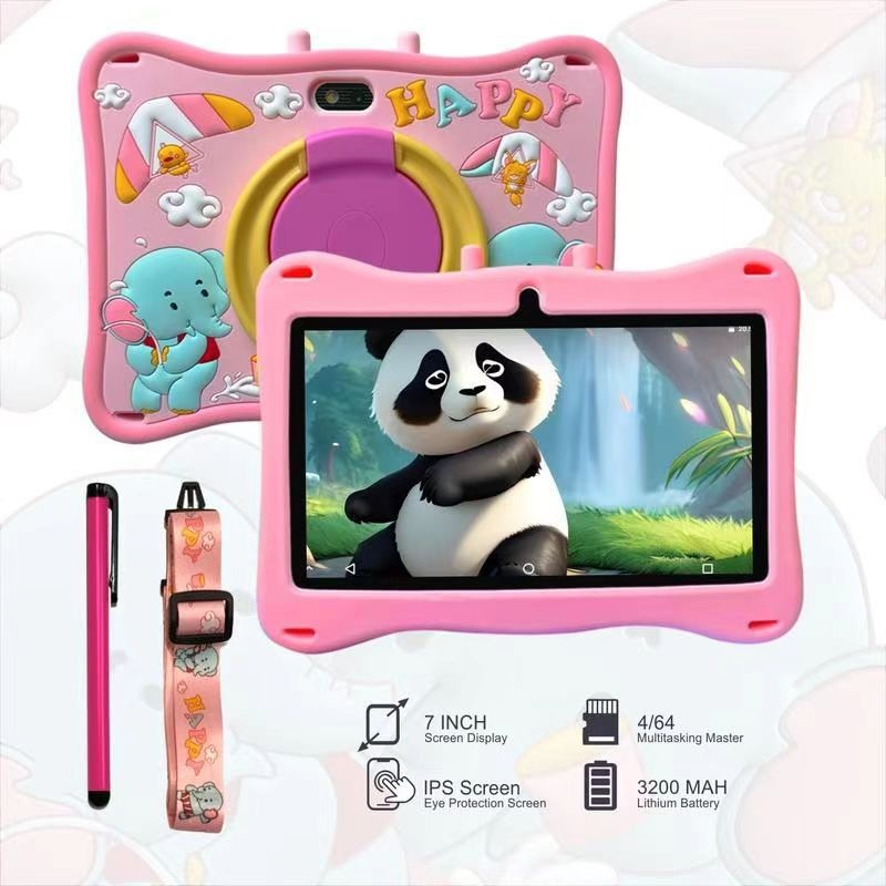 An 8-inch Android tablet for kids, equipped with a charger, stylus, and power bank, suitable for children aged 3-5