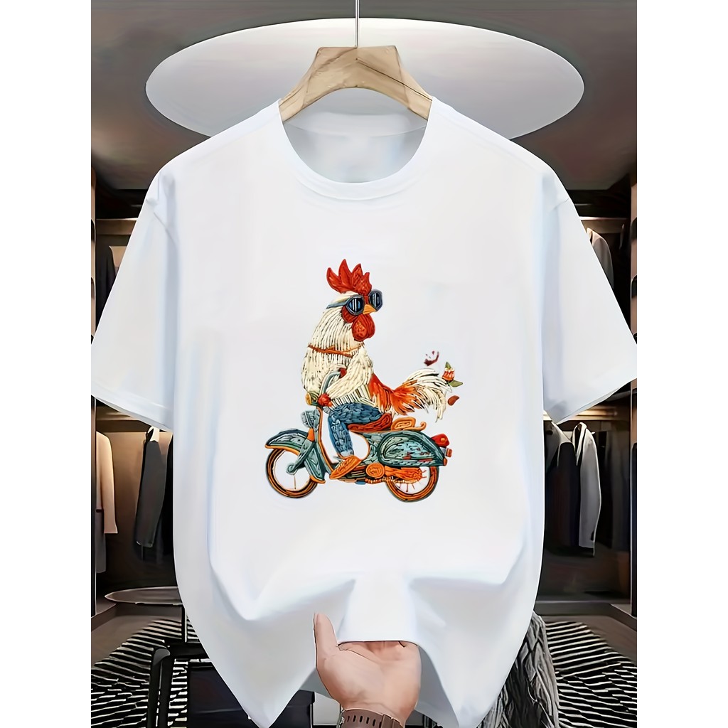 Camiseta Funny Rooster Graphic com estampa vermelha e frango
