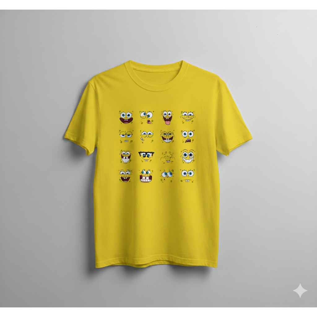 Camiseta Bob Esponja Amarela ou Branca - Rosto Meme Funny  | Desenho Animado Personagem
