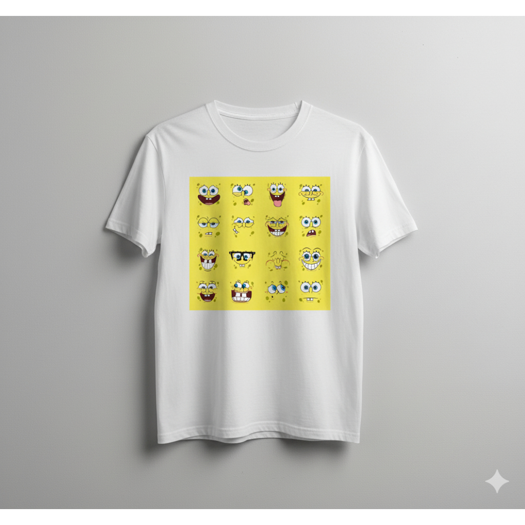 Camiseta Bob Esponja Amarela ou Branca - Rosto Meme Funny  | Desenho Animado Personagem