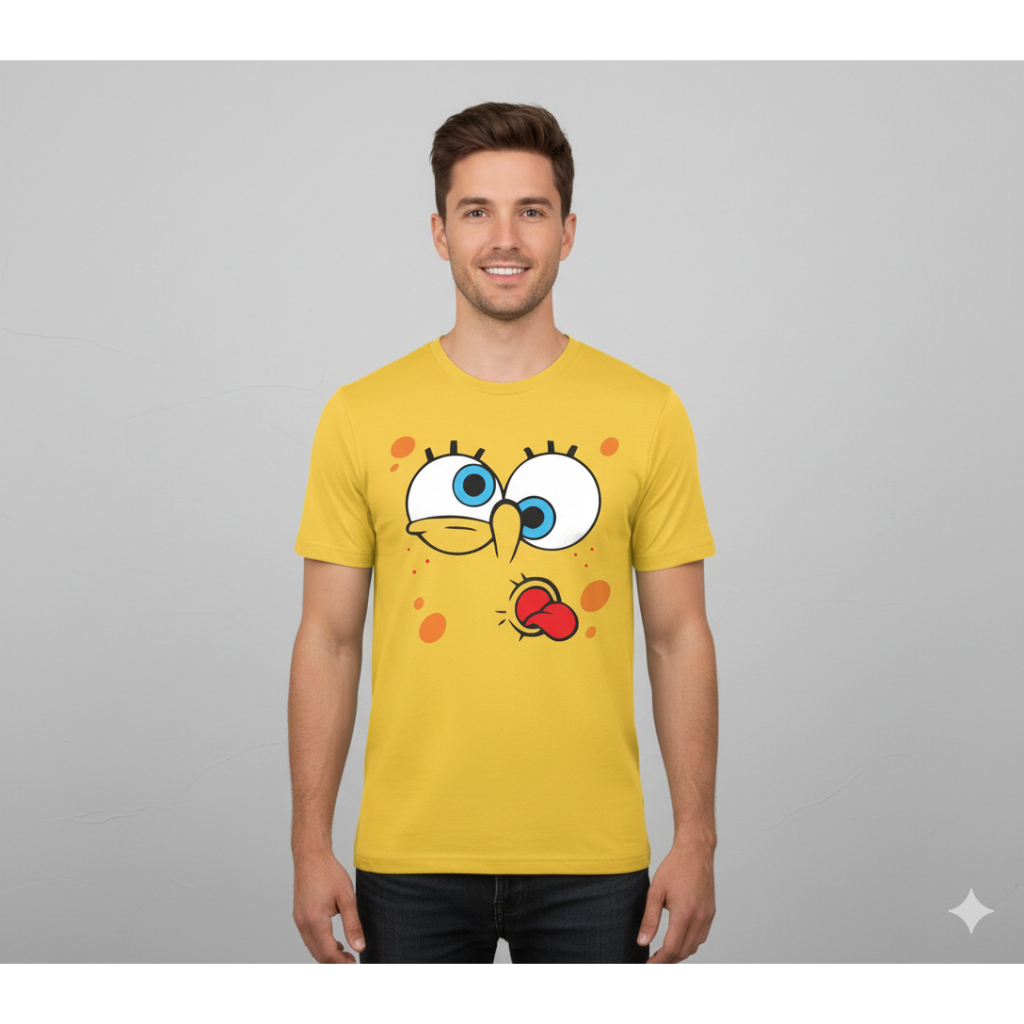 Camiseta Bob Esponja Careta - Rosto Meme Funny  | Desenho Animado Personagem