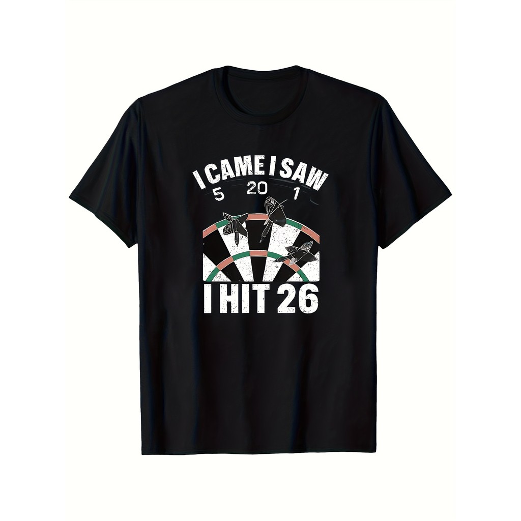 Camiseta 2026 T-shirt Camiseta Unissex Funny Dart Score I Came I Saw 5 20 1 Hit 26 Heavyweight Black Comedy Sport Confor