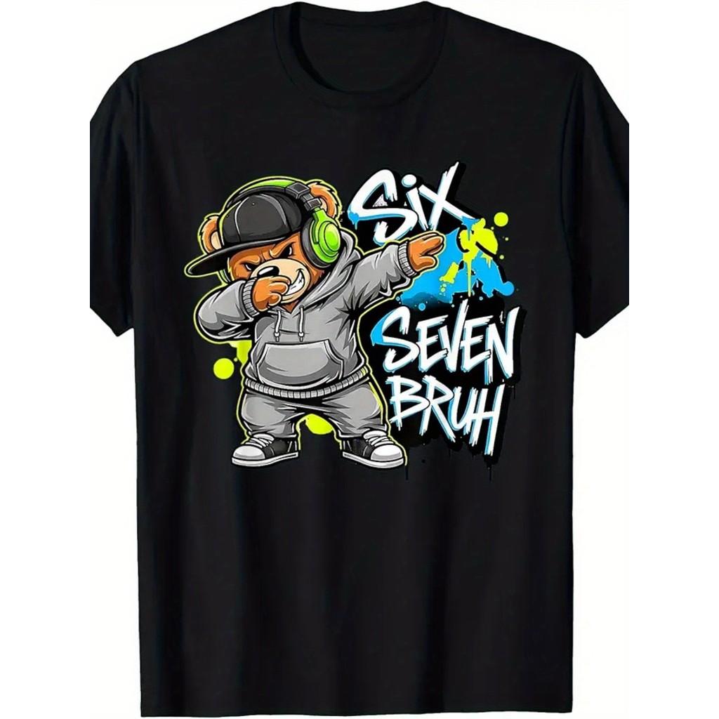 Camiseta Camiseta 67 Funny Brothers Slang Geração Z Urso Design Cartoon Piada Confortável Divertida Estilosa Verão