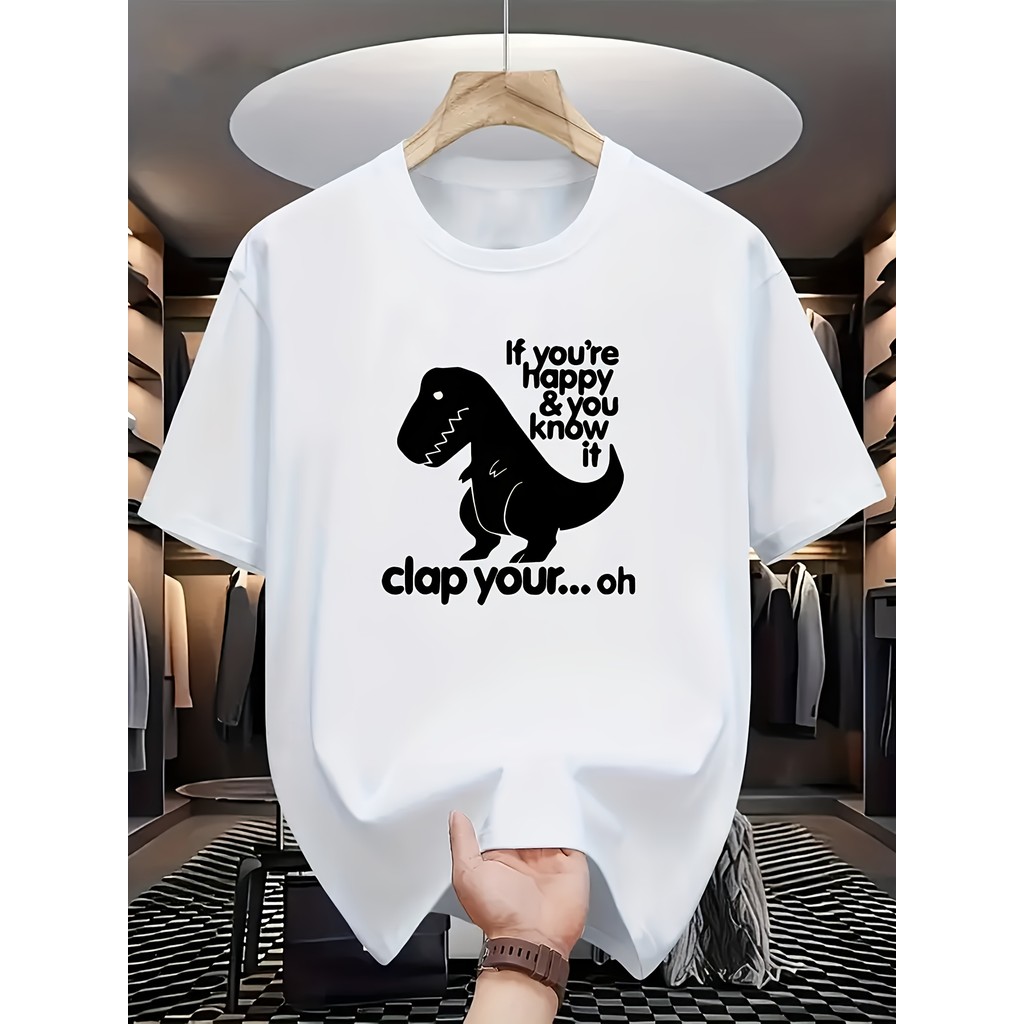 Camiseta Oversized T-shirt Funny Dinosaur T Rex Design Clap Your Oh Confortável Divertida Estilosa Verão Confortáveis