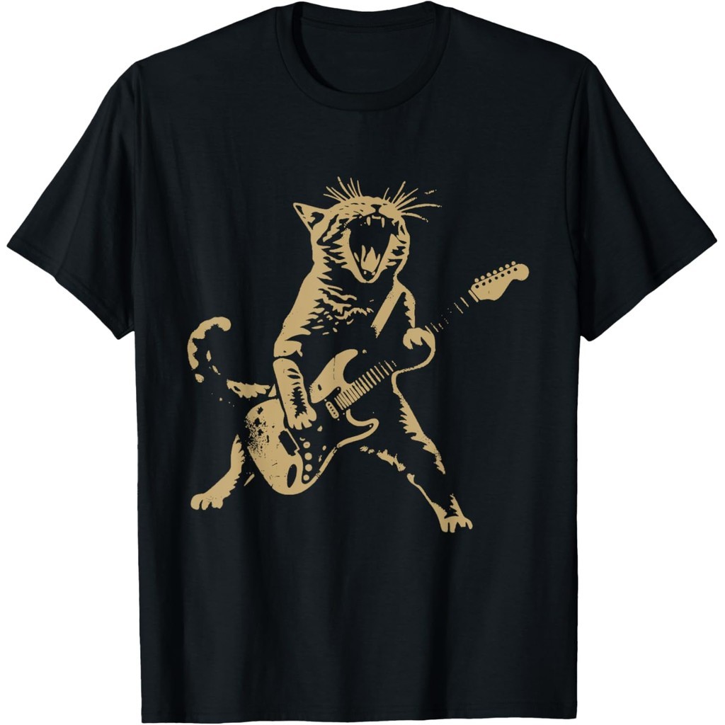 Camiseta Masculina Rock Cat Playing Guitar - Funny Guitar Cat T-Shirt