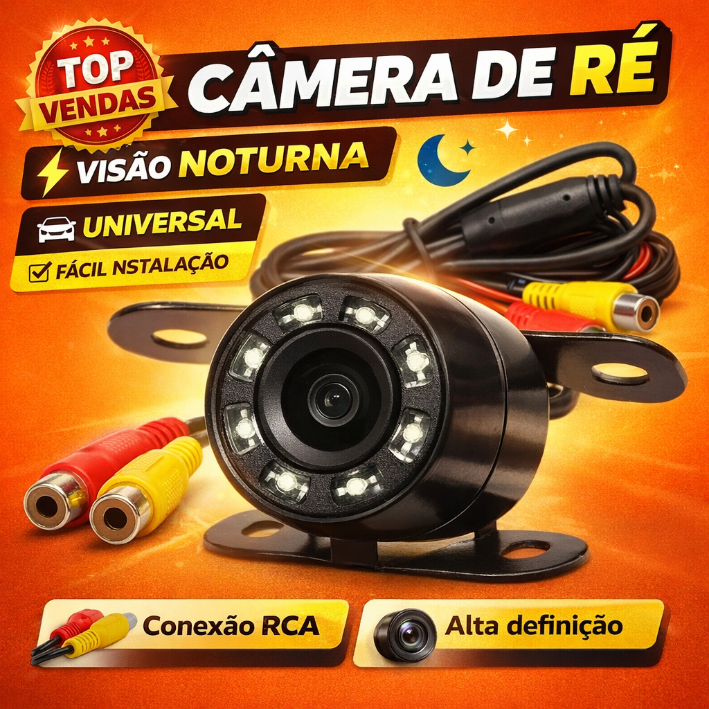 Câmera de Ré Automotiva Borboleta Parachoque | Visão Noturna Infra | 150° | IP67