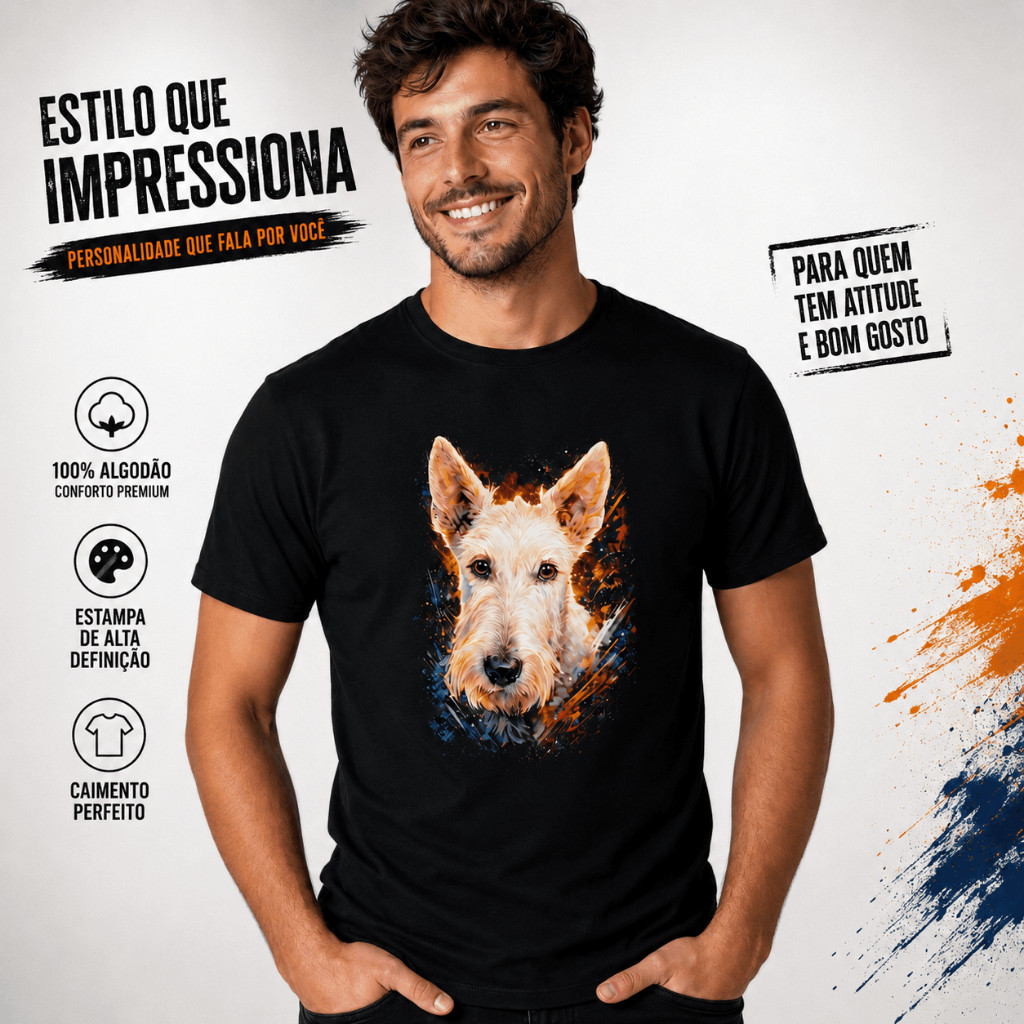 Camiseta PET Scottish Terrier Estampa Artística Colorida Unissex Premium Algodão Casual Confortável