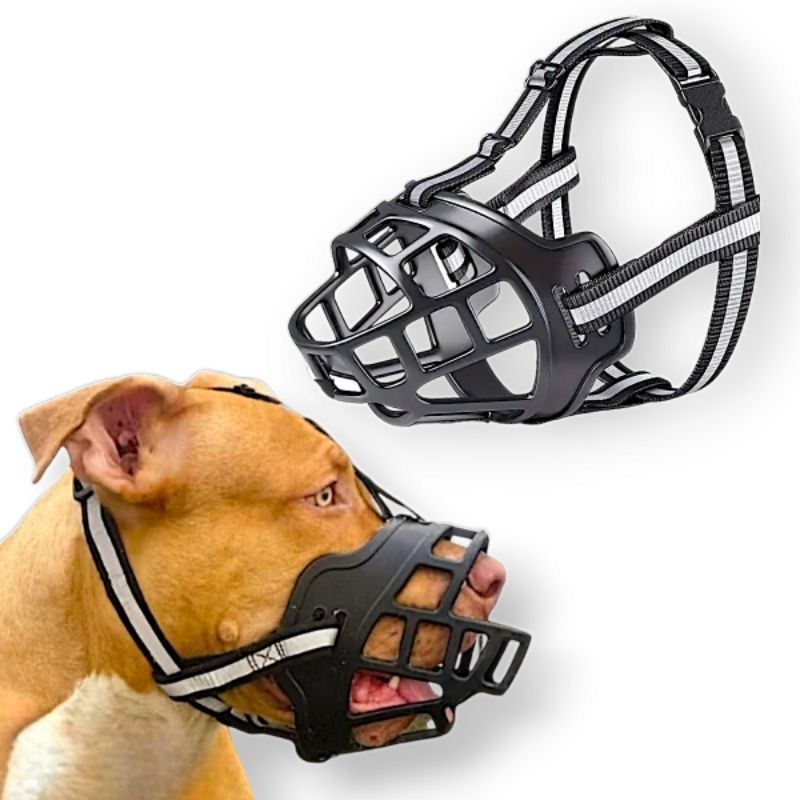 Focinheira Ajustável para Cachorro Grande Pitbull Boxer Bull Terrier Confortável Respirável