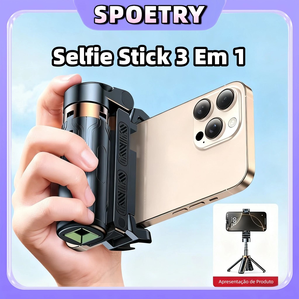 Tripé Bastão Selfie Bluetooth com LED Recarregável Extensível 40cm Controle Remoto Celular