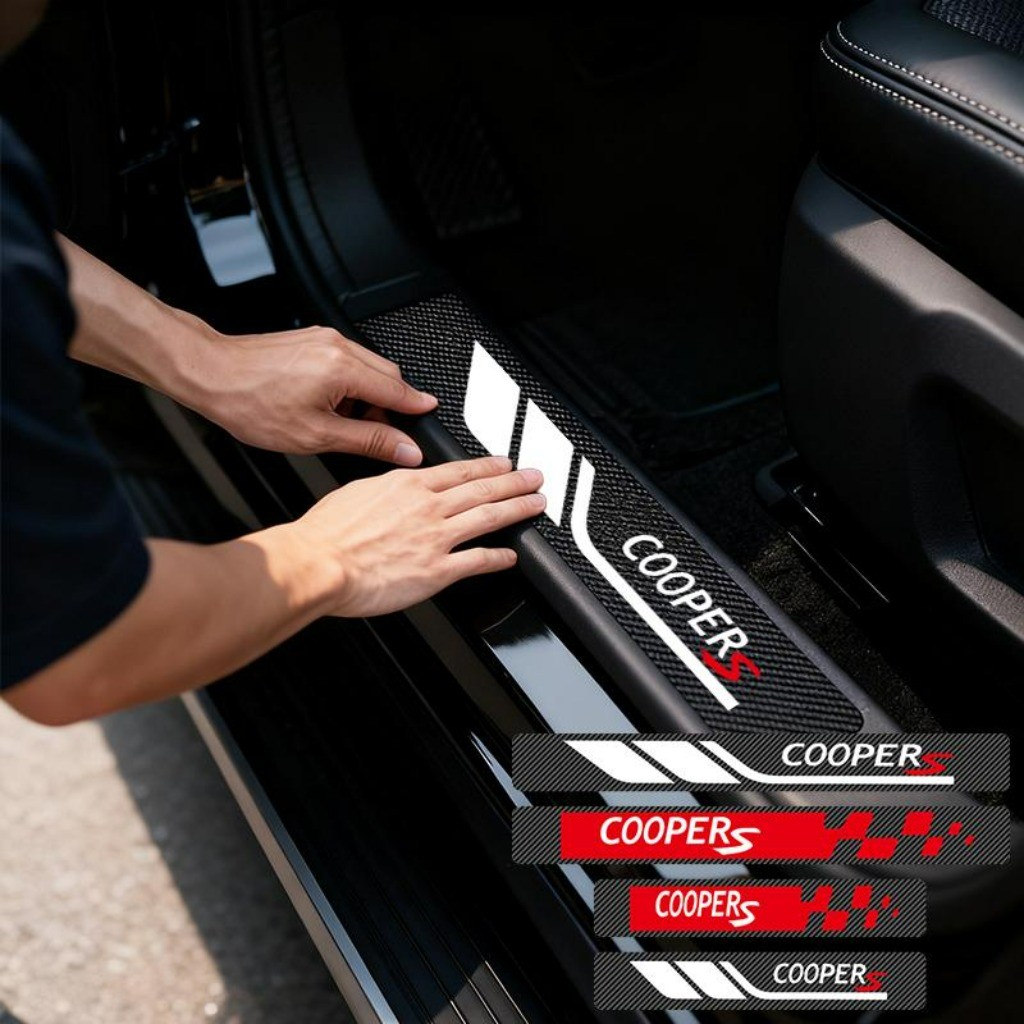 Kit 4 Peças Fibra De Carbono Fita Protetora De Porta Soleira Acessórios Automotivos For Mini Cooper S John Cooper