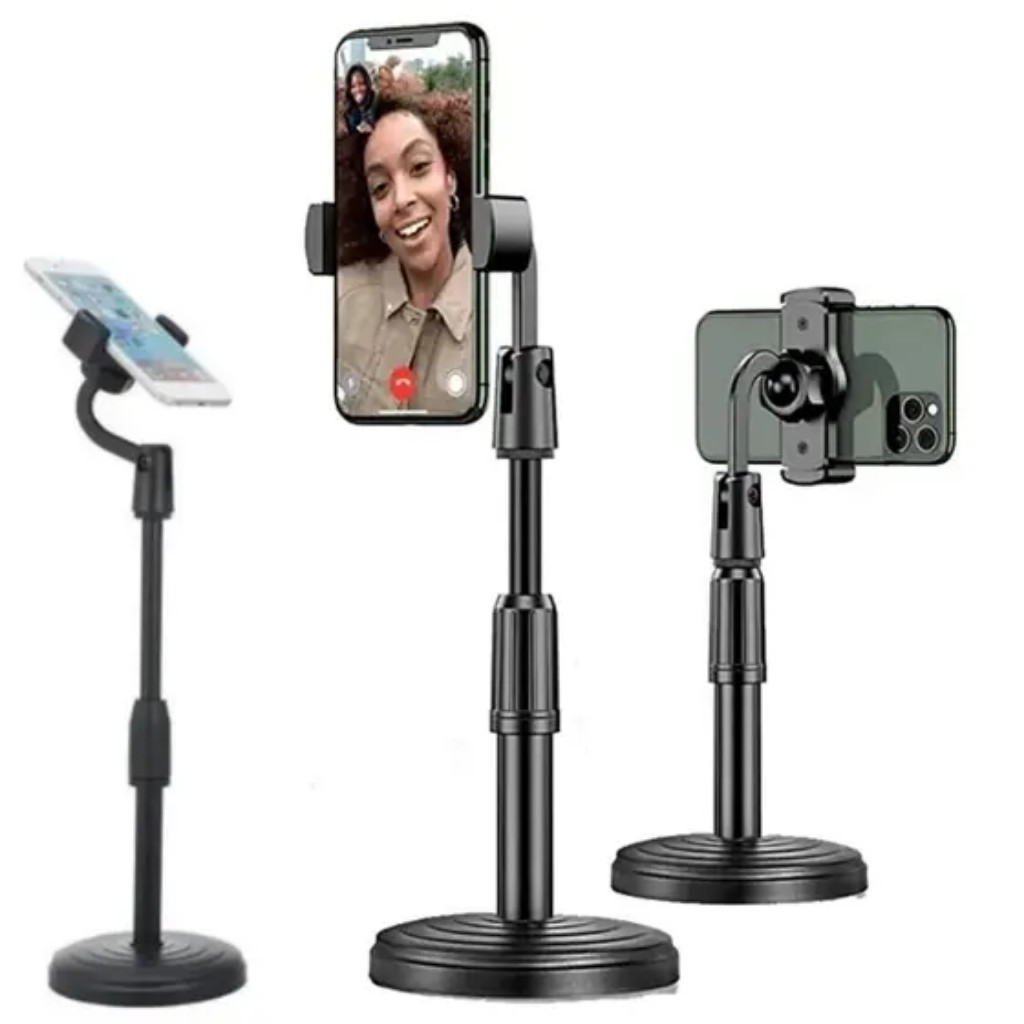 Suporte Celular de Mesa Articulado 360 Pedestal para Gravação Podcast Vídeo Estúdio Tripé Ajustável