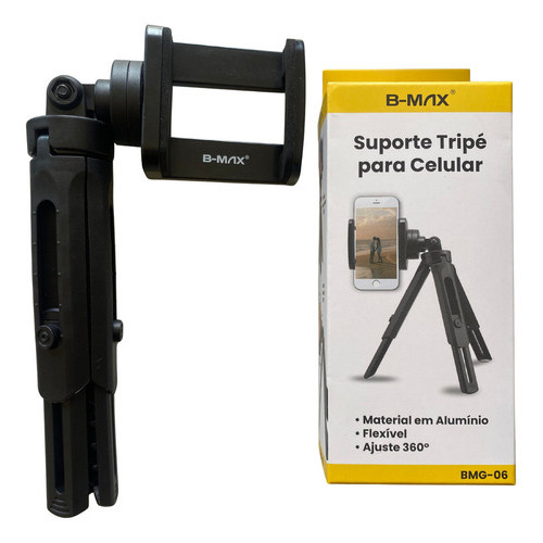 Mini Tripé Suporte Para Celular De Mesa Universal Articulado Preto BMG-06