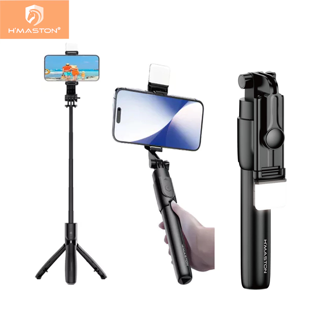 H'maston ZP-18 Tripod Stick Selfie Stick Cell Phone Holder With Remote Control 70cm or 100cm With or  Without Led Light