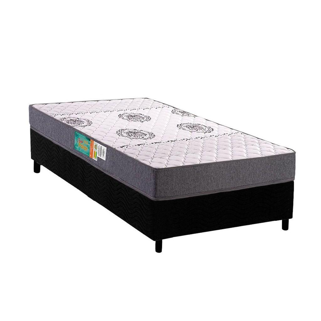 Conjunto Box Solteiro: Colchão Espuma Polar D45 Pérola Grey + Base CRC Suede Black (78x188)