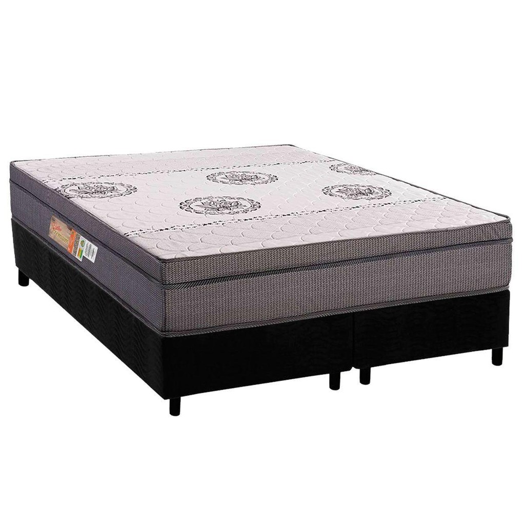 Conjunto Box Queen: Colchão Anatômico Polar D28 OrthoPremium Grey + Base CRC Suede Black (158x198)
