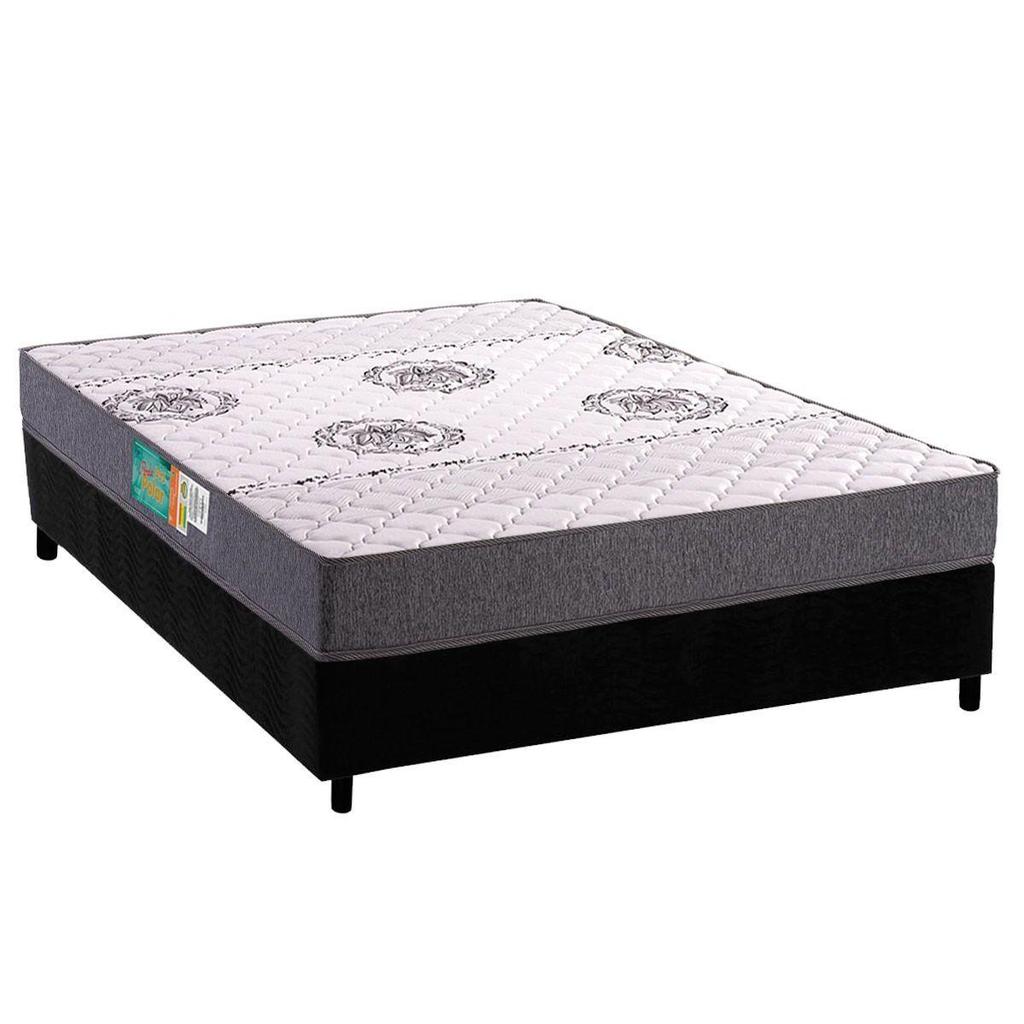 Conjunto Box Casal: Colchão Espuma Polar D45 Pérola Grey + Base CRC Suede Black (138x188)