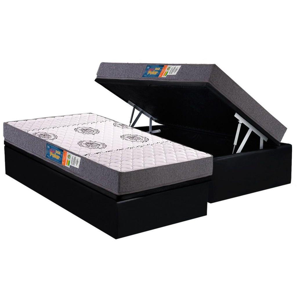 Conjunto Box Baú Solteiro: Colchão Espuma Polar D45 Pérola Grey + Base CRC Suede Black (88x188)