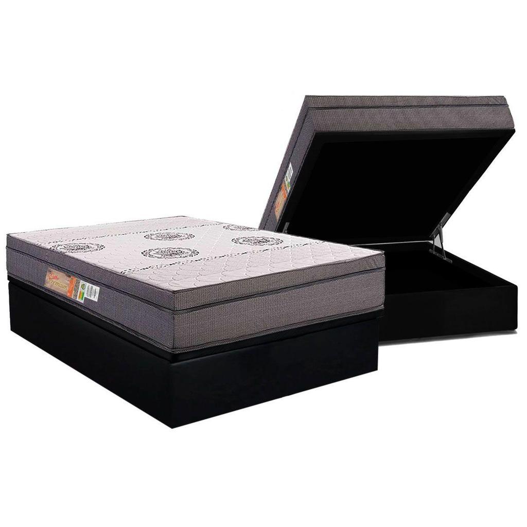 Cama Box Baú Casal: Colchão Anatômico Polar D28 OrthoPremium Grey + Base CRC Suede Black (138x188)