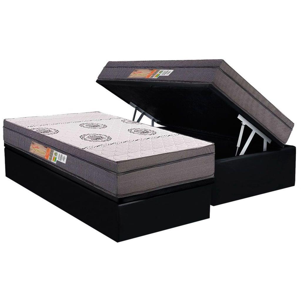 Cama Box Baú Solteiro: Colchão Anatômico Polar D28 OrthoPremium Grey + Base CRC Suede Black (88x188)