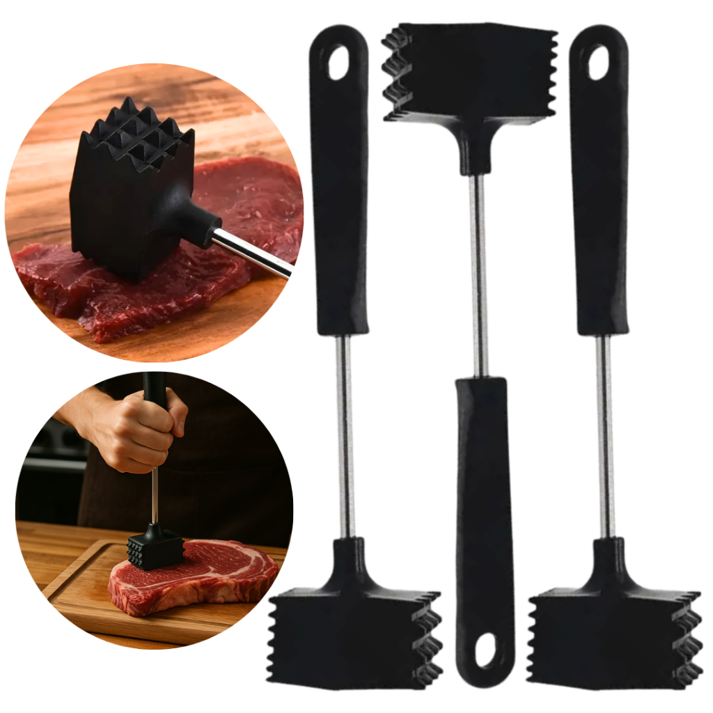 Martelo Amaciador Carne Batedor Em Aço Inox Cabo Plástico 25cm Cozinha Restaurante