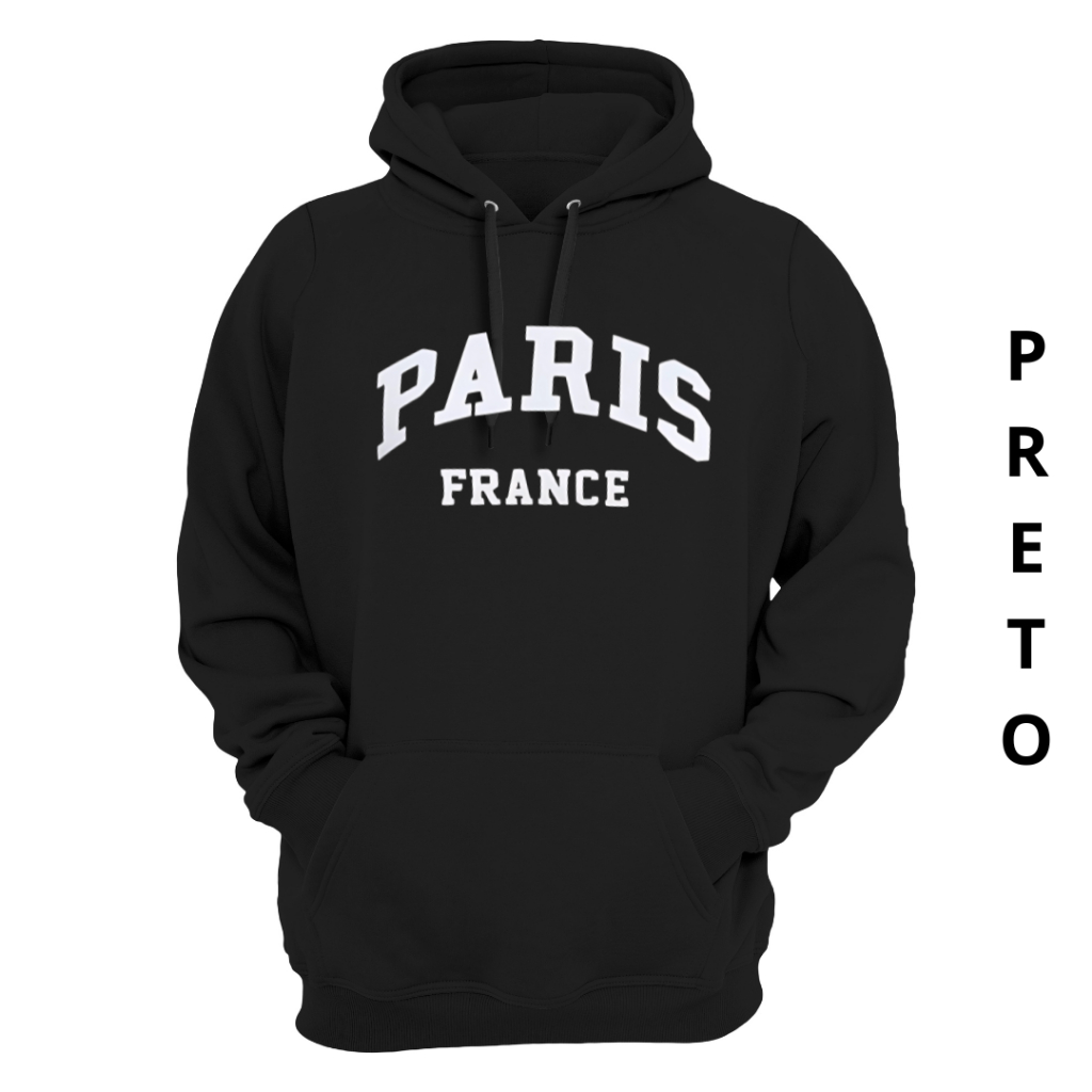 Moleton Unissex Paris France Escrita Branca Blusa de Frio Envio Rapido