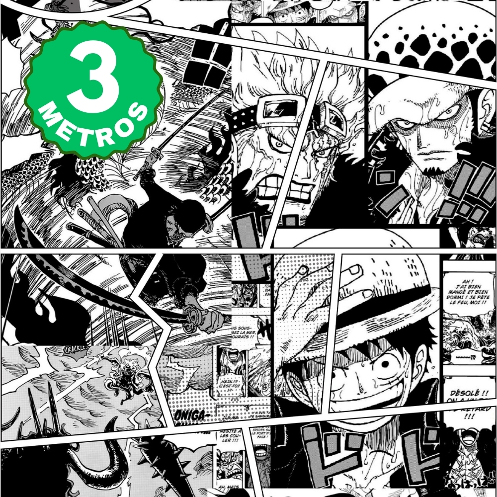 Papel de Parede Adesivo One Piece Manga Preto e Branco Gamer Geek Quarto Infantil lavável 3 Metros