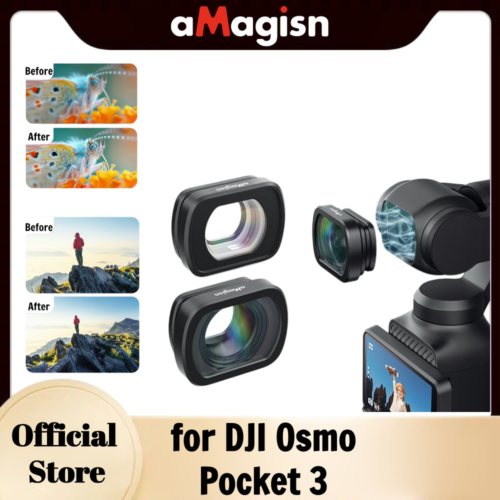 aMagisn Macro/Lente Grande Angular Para DJI Osmo Pocket 3 , Vidro Óptico/Anexo Magnético De Câmera Com Moldura De Alumín