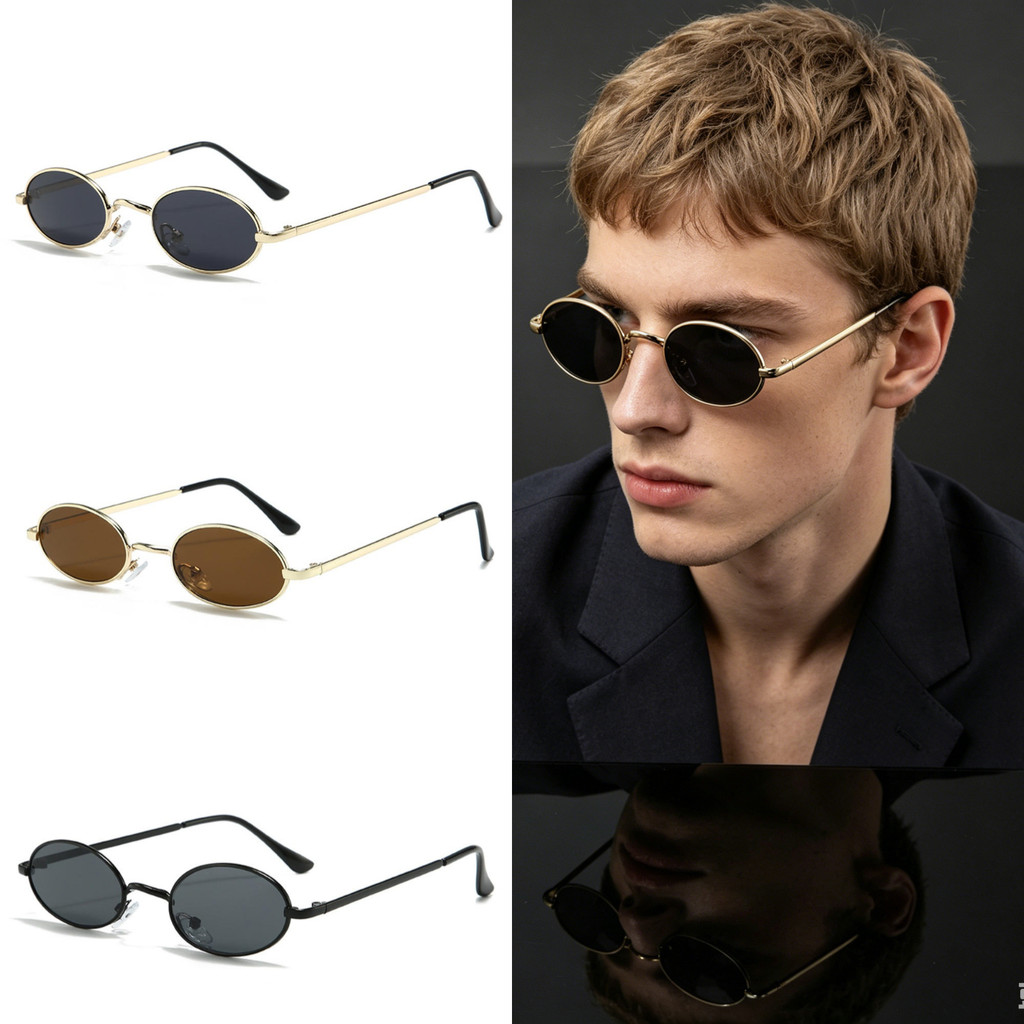 90s Vintage Mini Oval Fino Metal Óculos De Sol UV400 Pequena Lente Redonda Retro Rua Unisex Tons Hip Hop Diários Para Ho