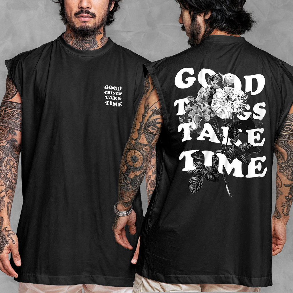 Camiseta Regata Oversized Streetwear Estampada Good Times Take Time Em Algodão