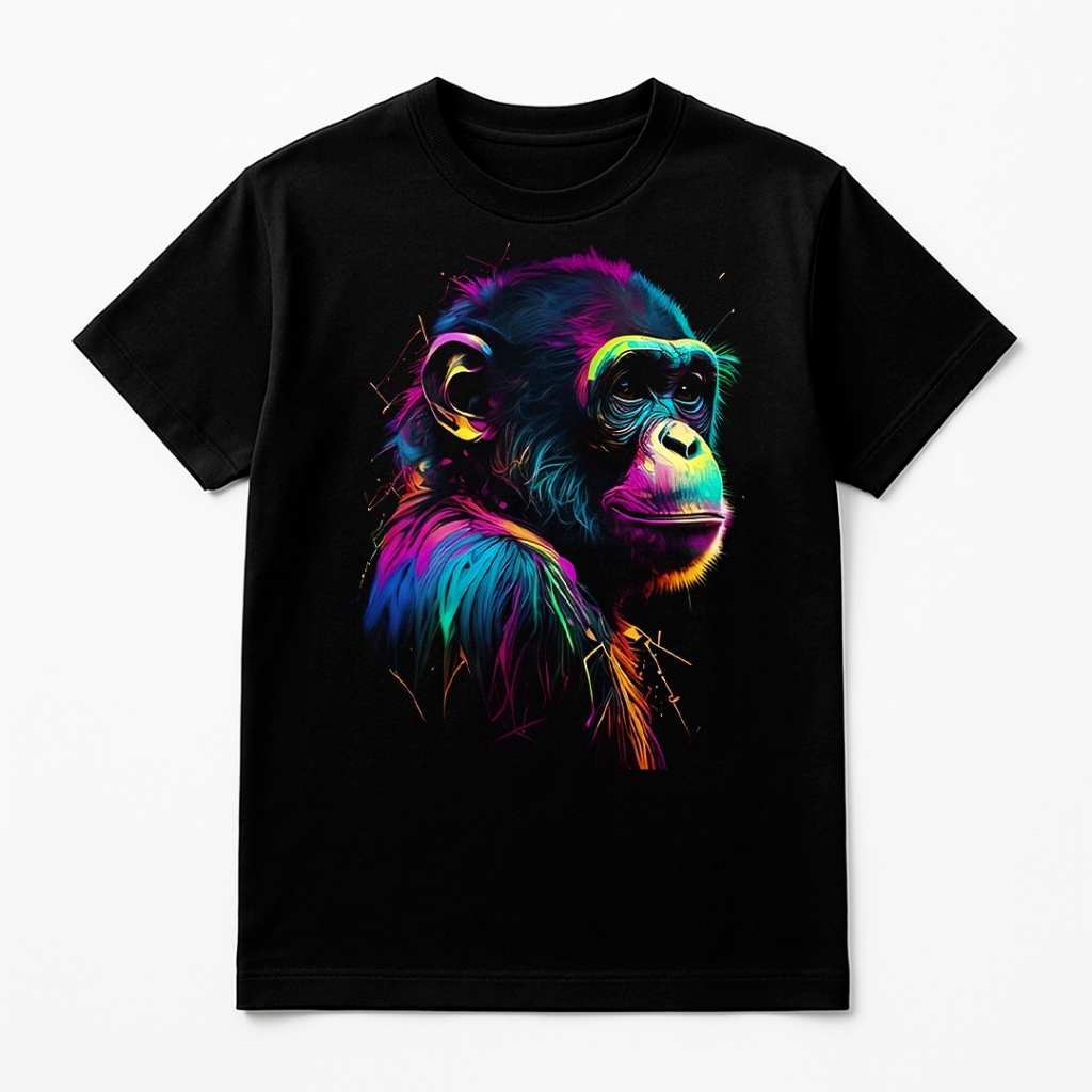 Camiseta Masculina Preta Street Animals Color Monkey
