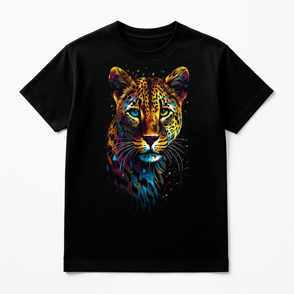 Camiseta Masculina Preta Street Animals Color Onça