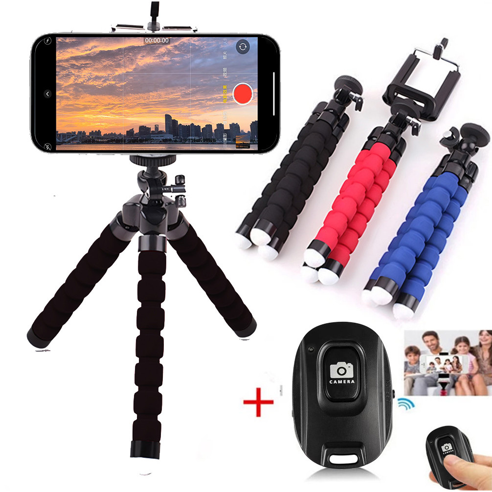 Suporte Flexível Para Telefone Com Tripé Polvo Controle Remoto Bluetooth Todos Os Telefones