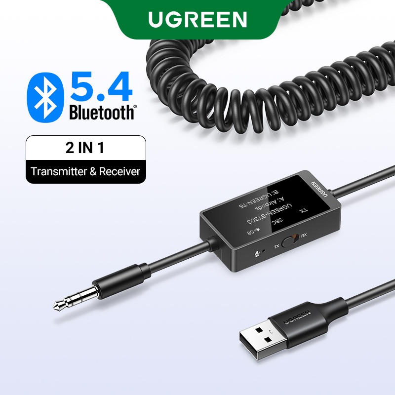 Tela OLED UGREEN 2 Em 1 AptX HD Carro Bluetooth 5.4 USB-A 3.5 Mm Receptor Transmissor Embutido Microfone Para Laptop PC
