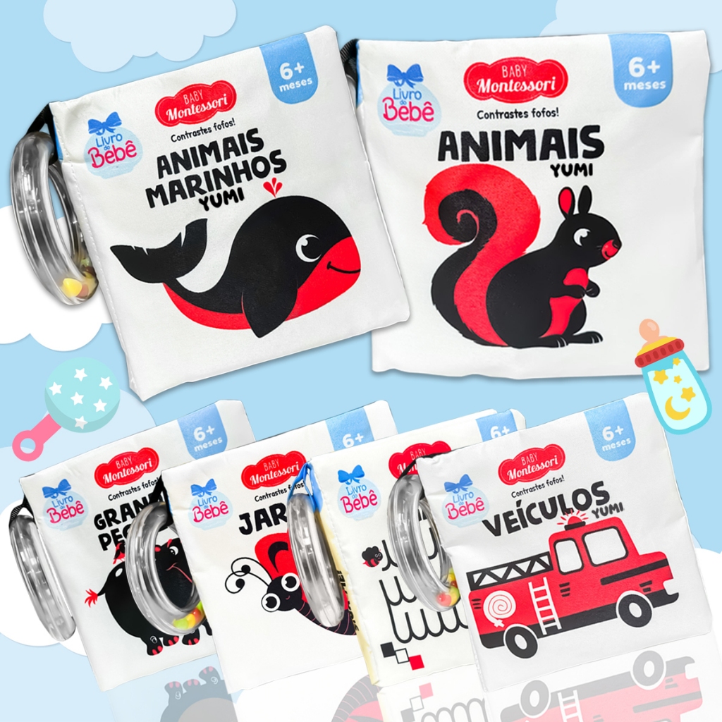 Coleção Livro De Pano Macio Para Bebês Alto Contraste Preto E Branco Sensorial Brinquedo Bebê
