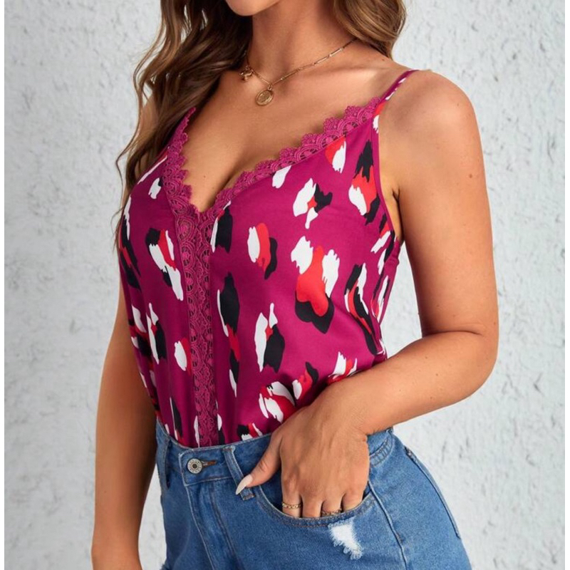 Blusa alcinha Camila impressão total renda de contraste
